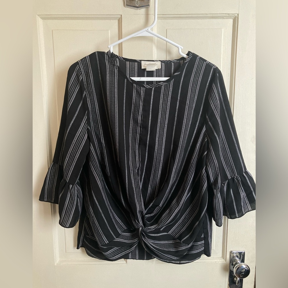 NWT Lavender Fields Black and White Striped Blouse